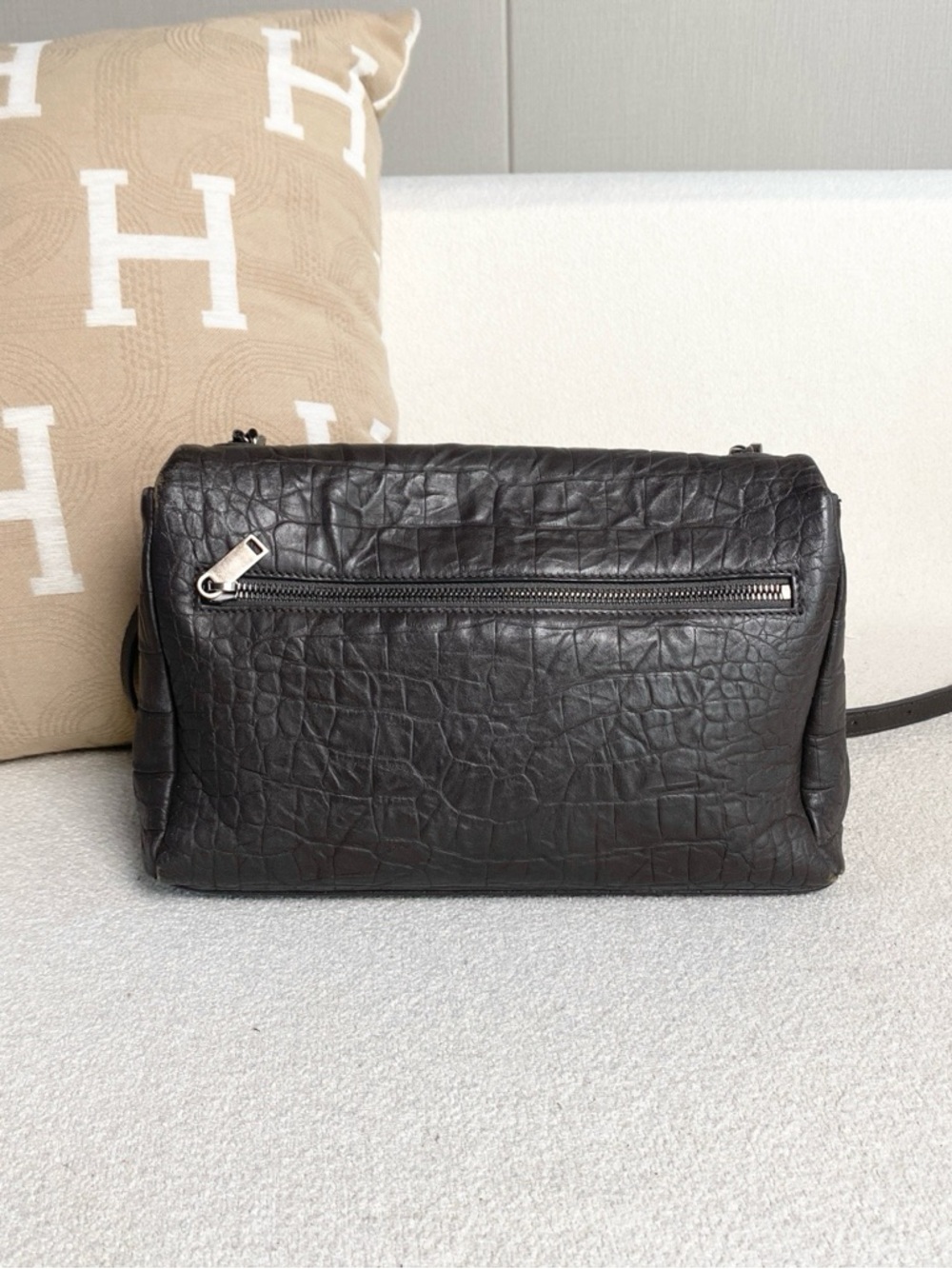 Saint Laurent | Hollywood Croc-Embossed Chain Bag Dark Gray | Good Condition - Picture 3 of 7